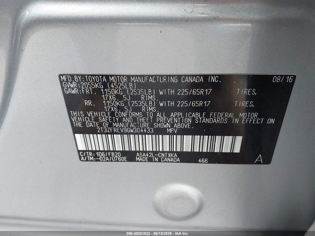 2T3ZFREV9GW304433 2016 TOYOTA RAV4 photo no. 9