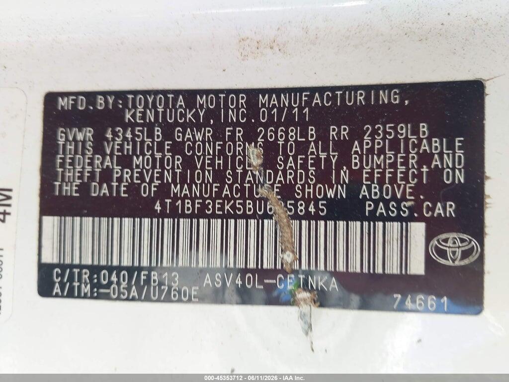 4T1BF3EK5BU695845 2011 TOYOTA CAMRY photo no. 9