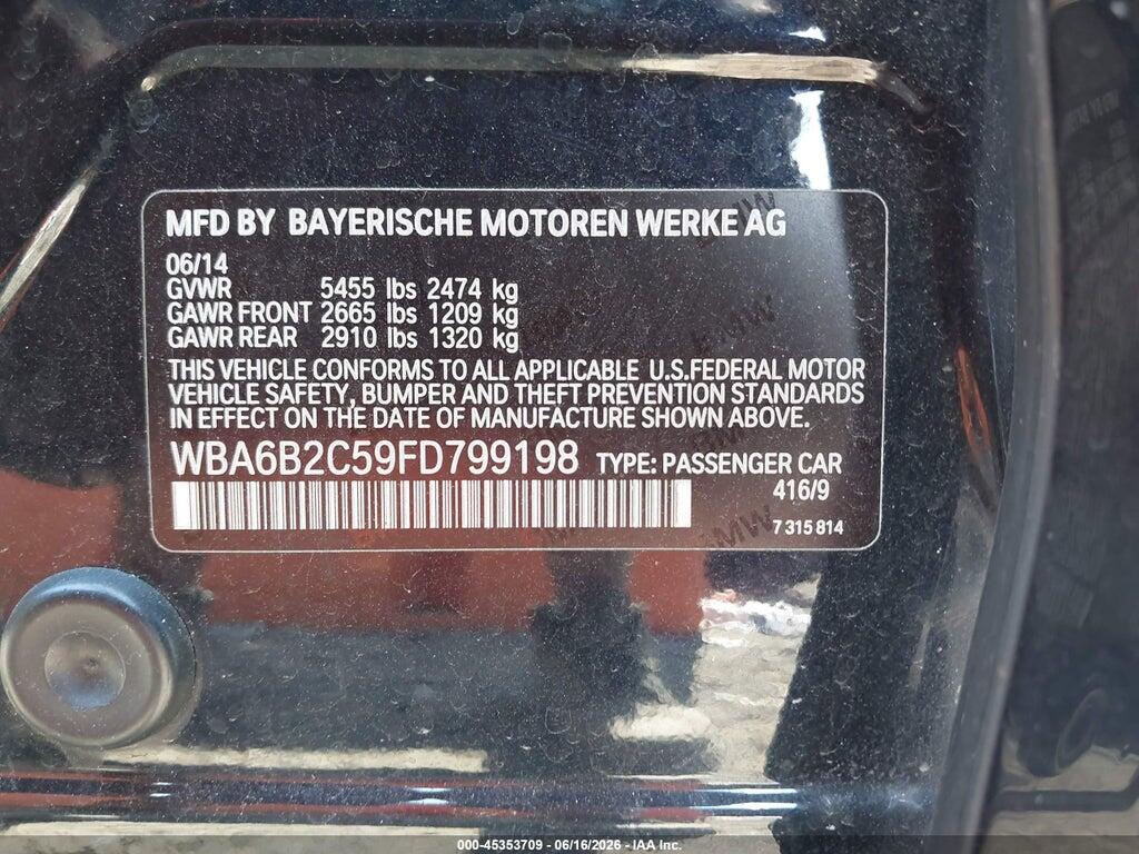 WBA6B2C59FD799198 2015 BMW 650I GRAN COUPE photo no. 9