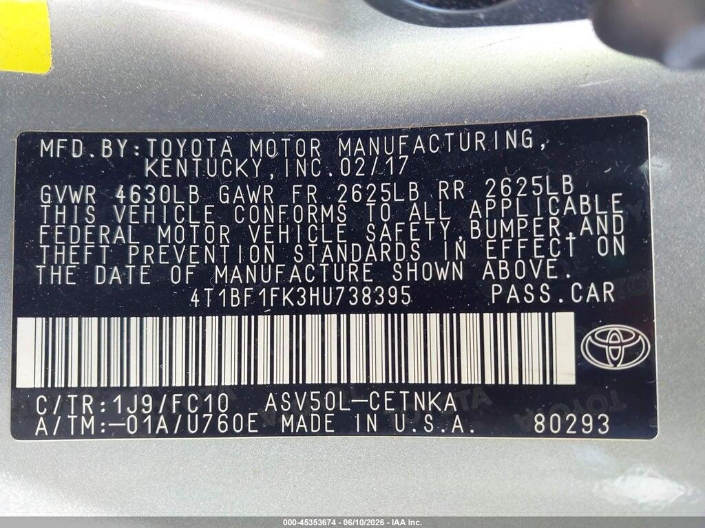 4T1BF1FK3HU738395 2017 TOYOTA CAMRY photo no. 9
