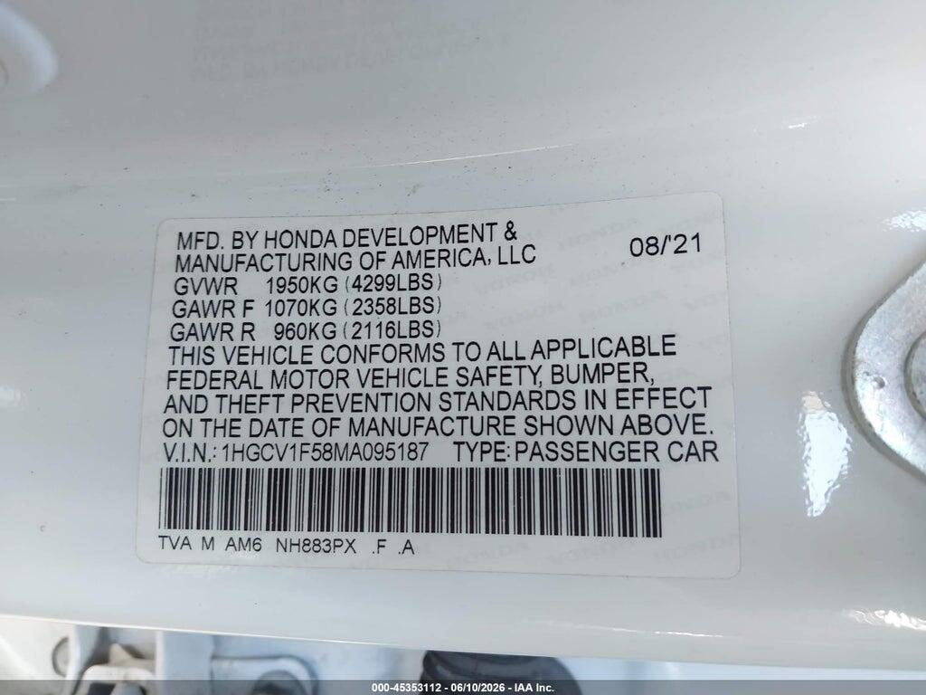 1HGCV1F58MA095187 2021 HONDA ACCORD photo no. 9