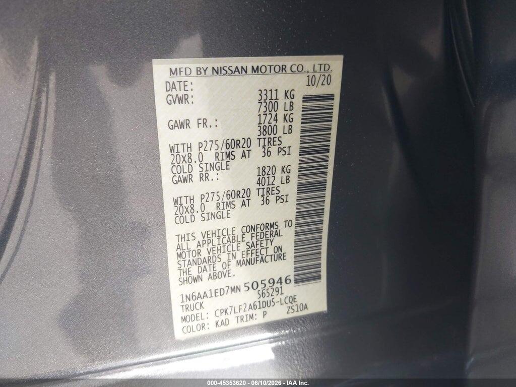 1N6AA1ED7MN505946 2021 NISSAN TITAN photo no. 9