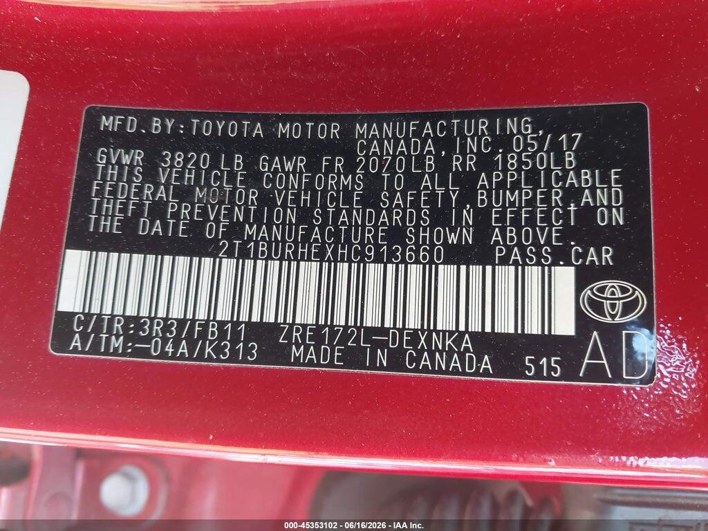 2T1BURHEXHC913660 2017 TOYOTA COROLLA photo no. 9