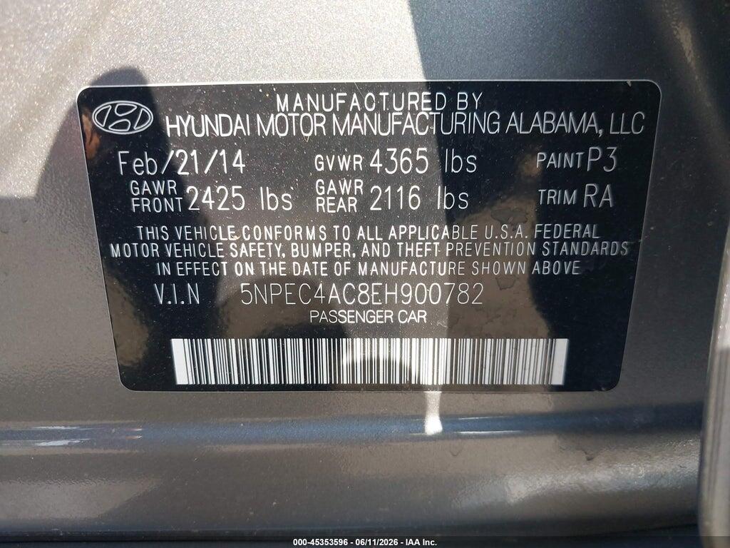 5NPEC4AC8EH900782 2014 HYUNDAI SONATA photo no. 9