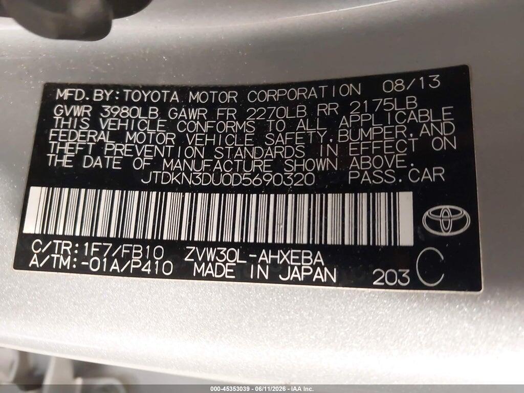 JTDKN3DU0D5690320 2013 TOYOTA PRIUS photo no. 9