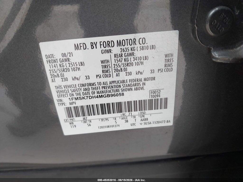1FMSK7DH4MGB96058 2021 FORD EXPLORER photo no. 9