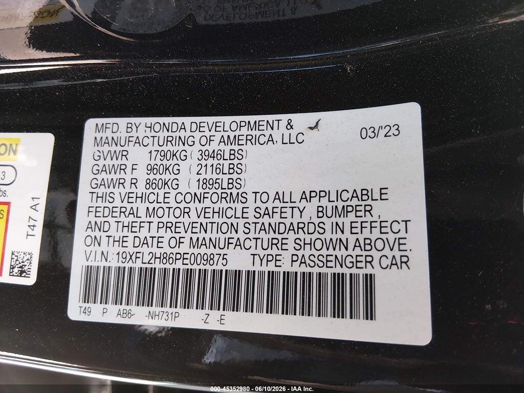 19XFL2H86PE009875 2023 HONDA CIVIC photo no. 9