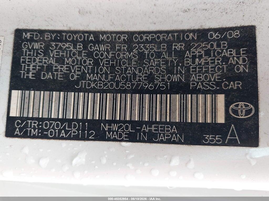 JTDKB20U587796751 2008 TOYOTA PRIUS photo no. 9