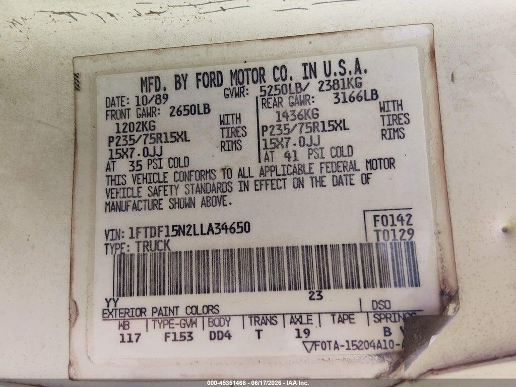 1FTDF15N2LLA34650 1990 FORD F150 photo no. 9