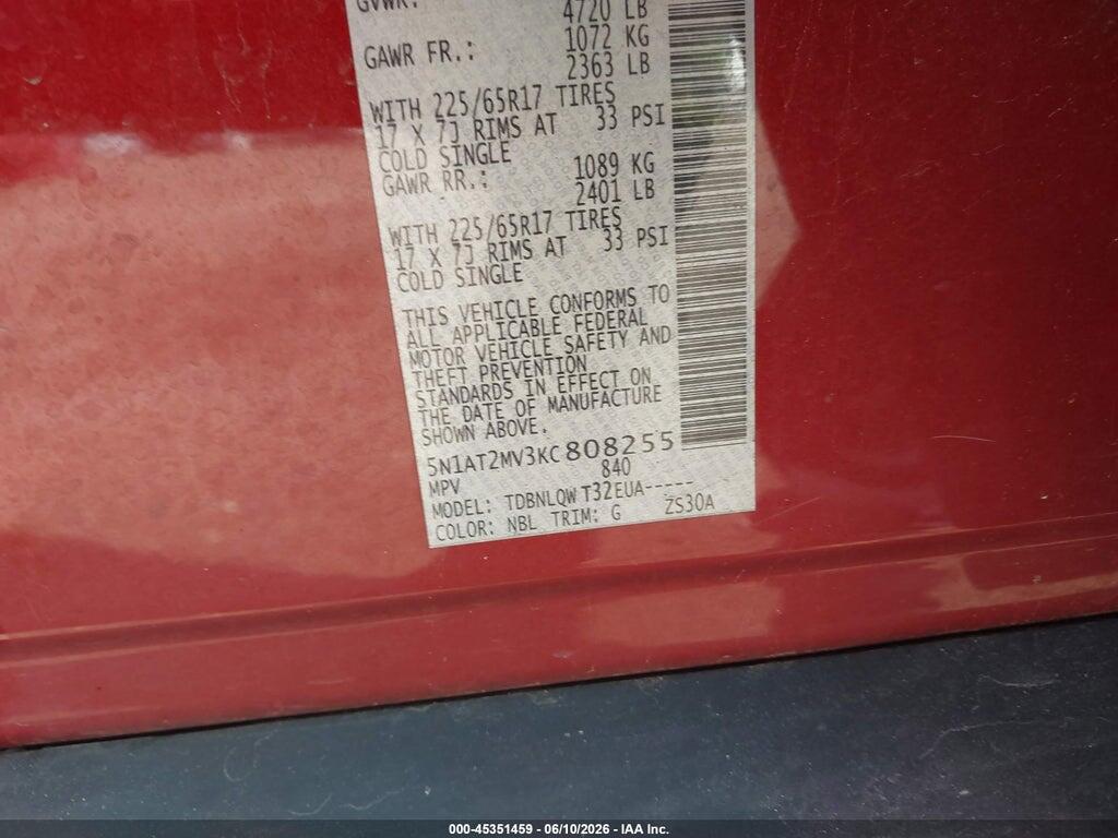 5N1AT2MV3KC808255 2019 NISSAN ROGUE photo no. 9