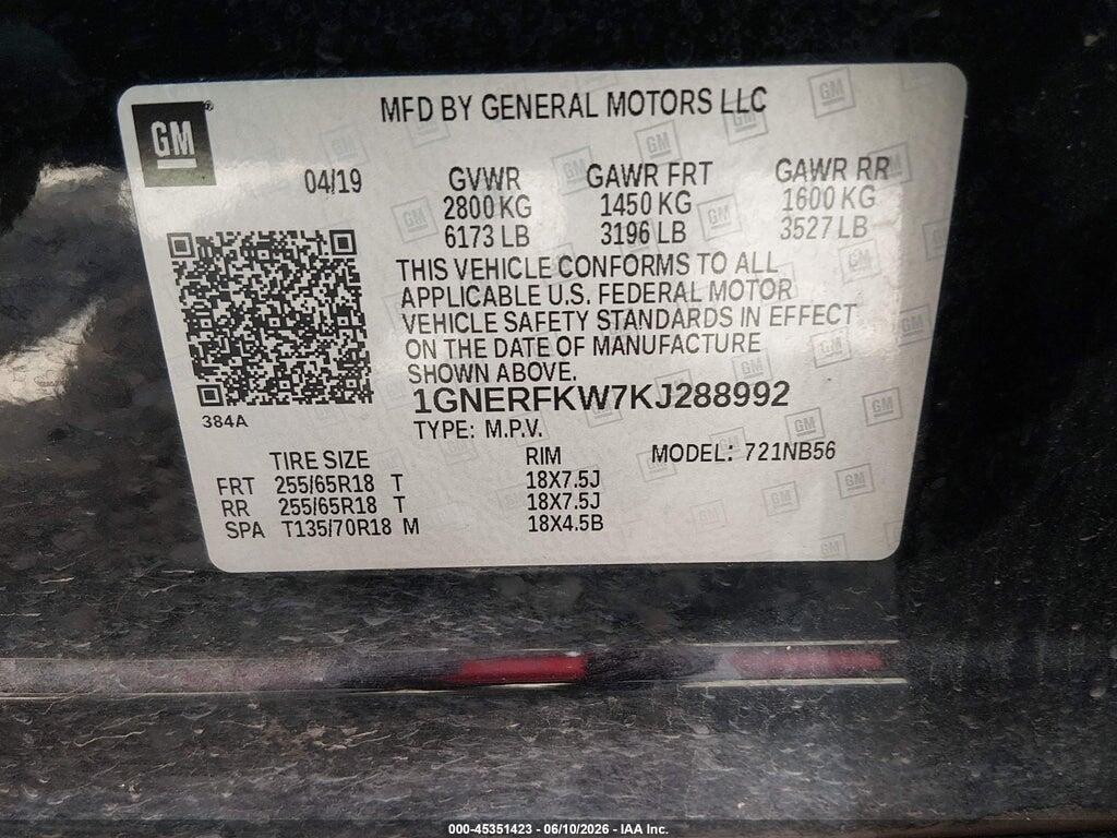 1GNERFKW7KJ288992 2019 CHEVROLET TRAVERSE photo no. 9