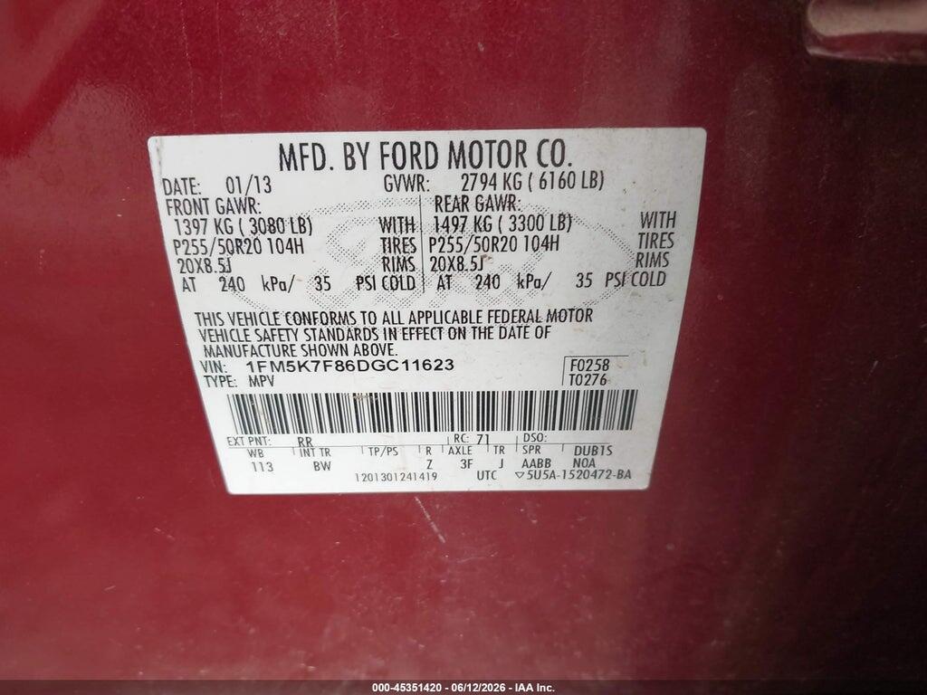 1FM5K7F86DGC11623 2013 FORD EXPLORER photo no. 9
