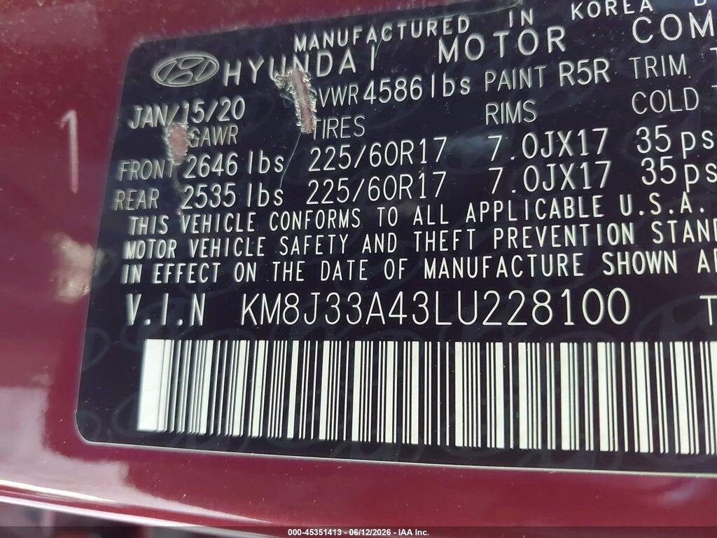 KM8J33A43LU228100 2020 HYUNDAI TUCSON photo no. 9