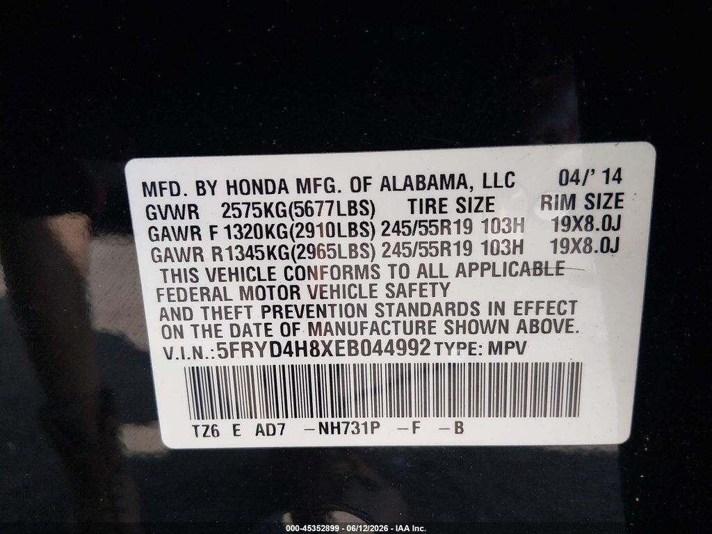 5FRYD4H8XEB044992 2014 ACURA MDX photo no. 9