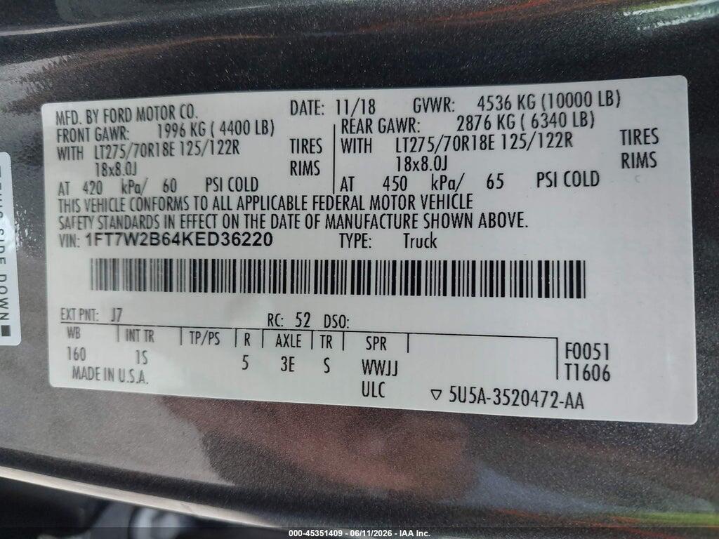 1FT7W2B64KED36220 2019 FORD F-250 photo no. 9