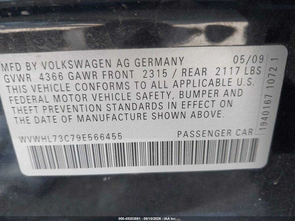 WVWHL73C79E566455 2009 VOLKSWAGEN CC photo no. 9