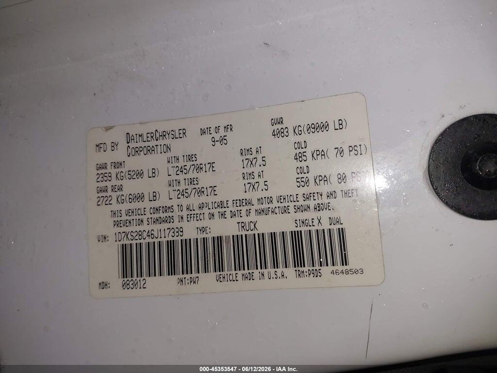 1D7KS28C46J117389 2006 DODGE RAM 2500 photo no. 9