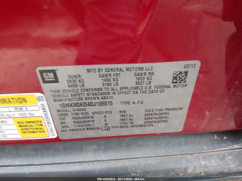 1GNKVGKD4DJ195515 2013 CHEVROLET TRAVERSE photo no. 9