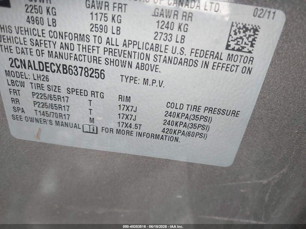 2CNALDECXB6378256 2011 CHEVROLET EQUINOX photo no. 9