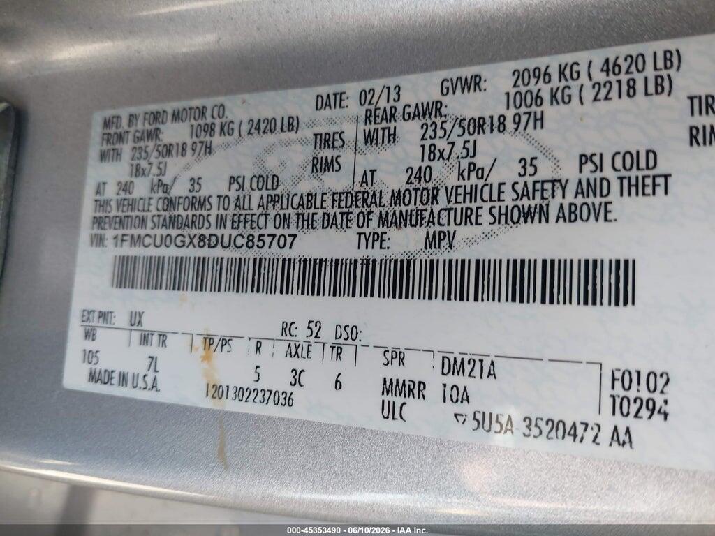 1FMCU0GX8DUC85707 2013 FORD ESCAPE photo no. 9