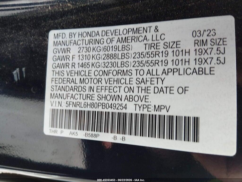 5FNRL6H80PB049254 2023 HONDA ODYSSEY photo no. 9