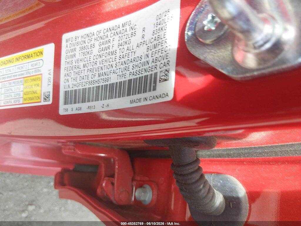 2HGFE2F58SH575991 2025 HONDA CIVIC photo no. 9