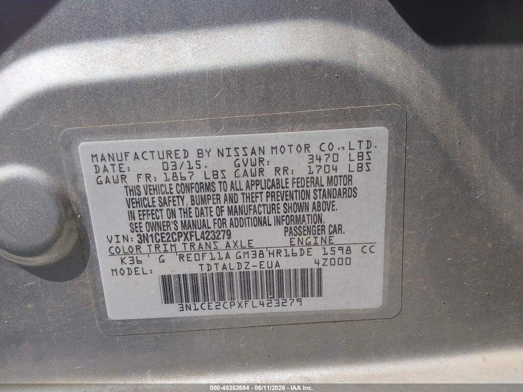 3N1CE2CPXFL423279 2015 NISSAN VERSA NOTE photo no. 9