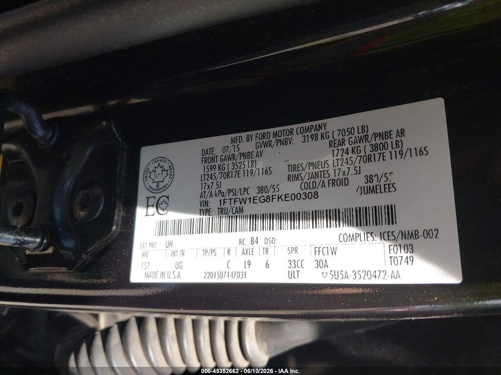 1FTFW1EG8FKE00308 2015 FORD F-150 photo no. 9