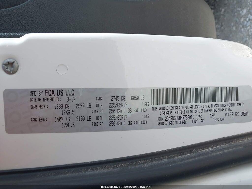 2C4RDGEG8HR732016 2017 DODGE GRAND CARAVAN photo no. 9