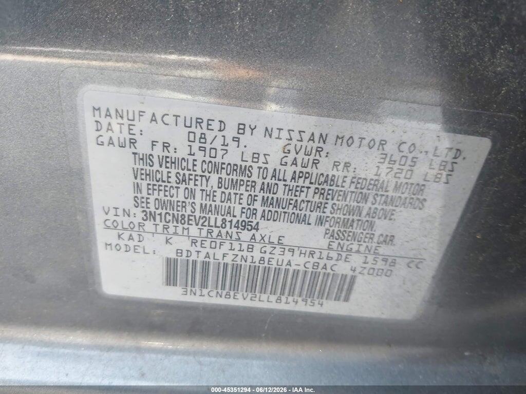 3N1CN8EV2LL814954 2020 NISSAN VERSA photo no. 9
