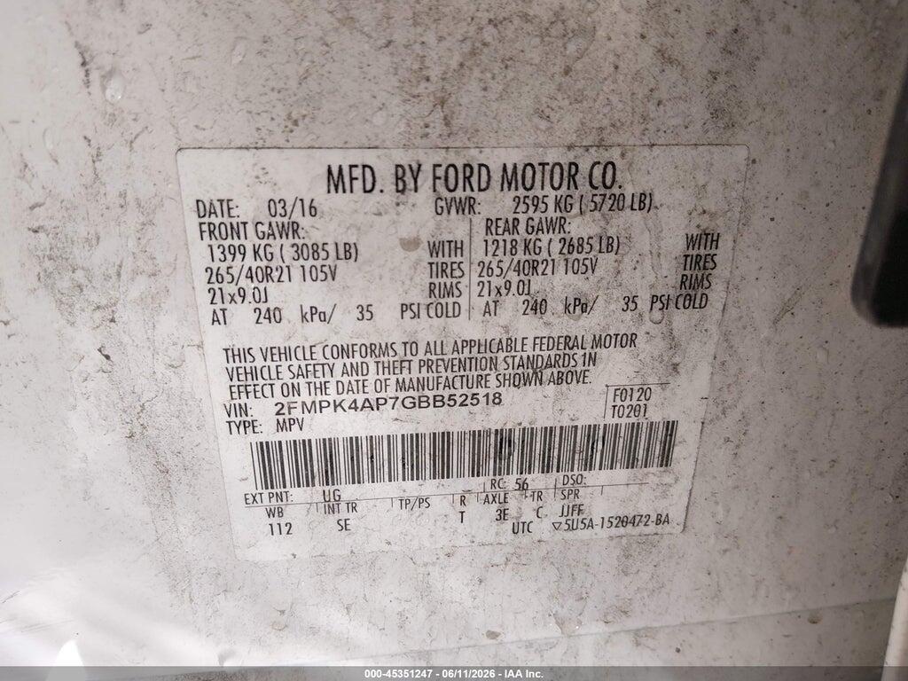 2FMPK4AP7GBB52518 2016 FORD EDGE photo no. 9