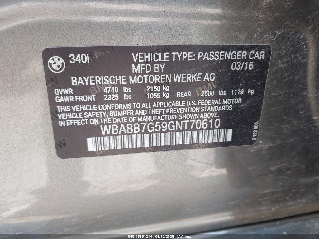 WBA8B7G59GNT70610 2016 BMW 340I photo no. 9