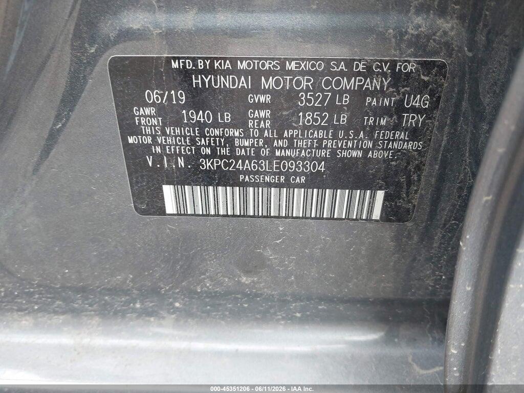 3KPC24A63LE093304 2020 HYUNDAI ACCENT photo no. 9