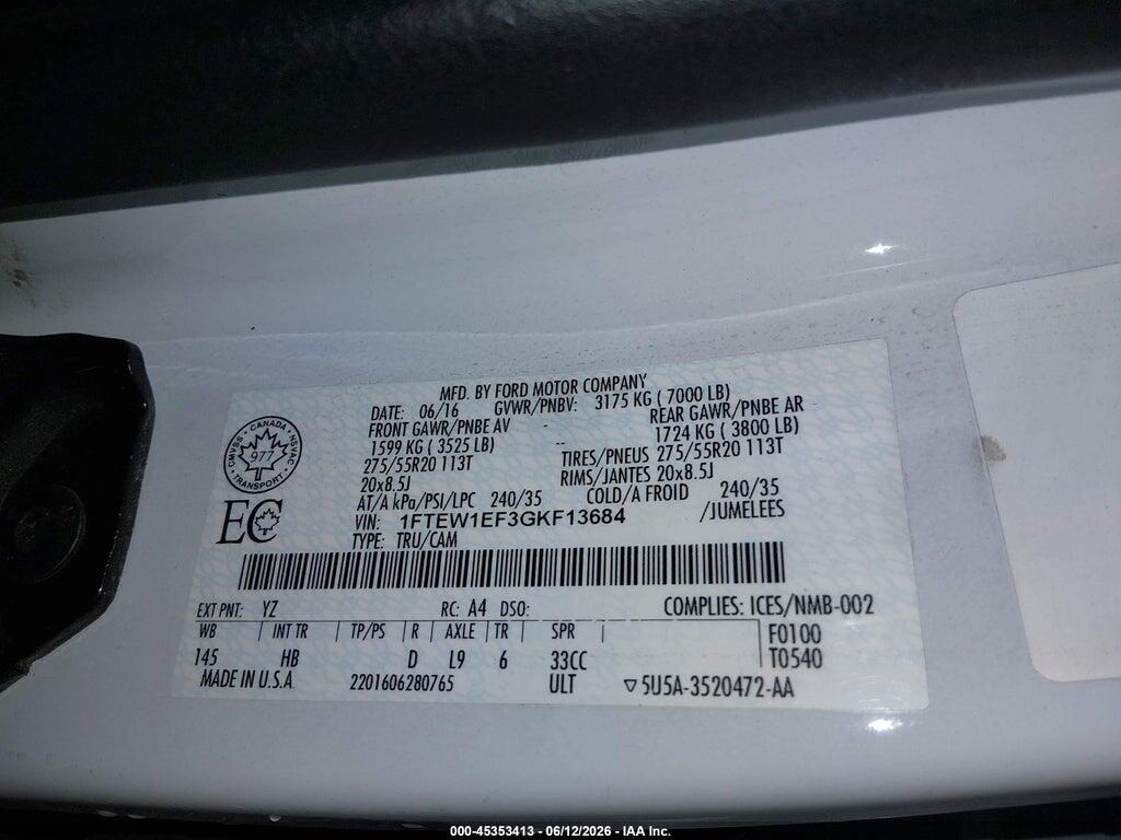 1FTEW1EF3GKF13684 2016 FORD F-150 photo no. 9