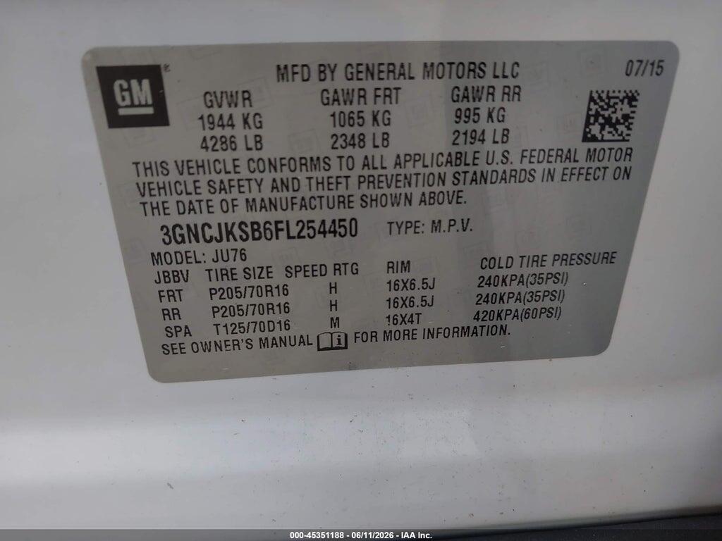 3GNCJKSB6FL254450 2015 CHEVROLET TRAX photo no. 9