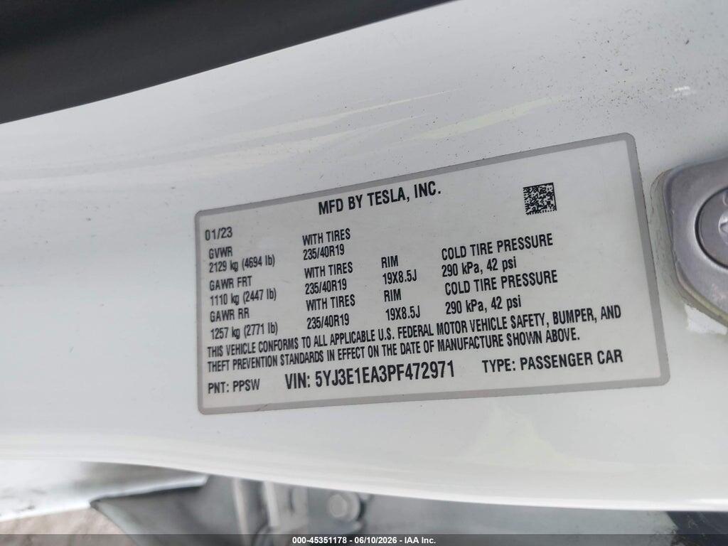5YJ3E1EA3PF472971 2023 TESLA MODEL 3 photo no. 9