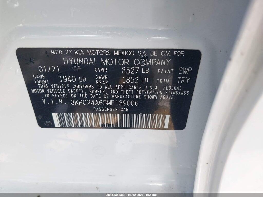 3KPC24A65ME139006 2021 HYUNDAI ACCENT photo no. 9