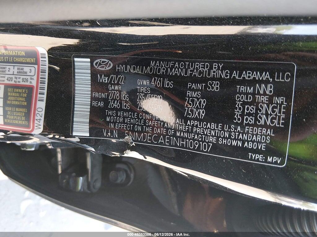 5NMJECAE1NH109107 2022 HYUNDAI TUCSON photo no. 9