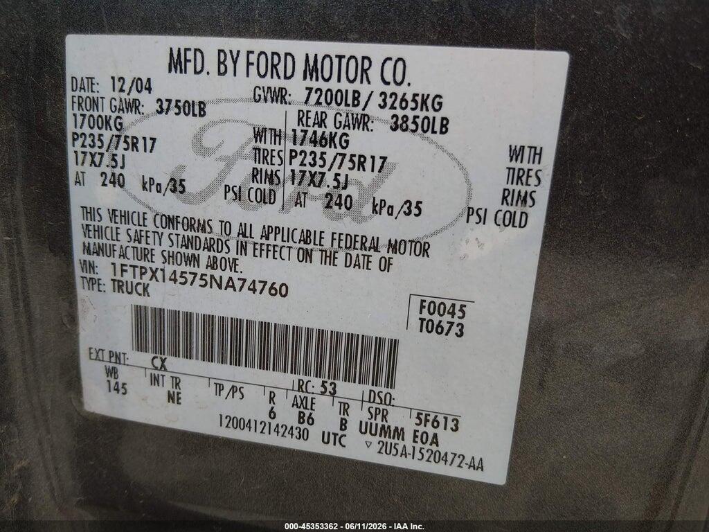 1FTPX14575NA74760 2005 FORD F-150 photo no. 9