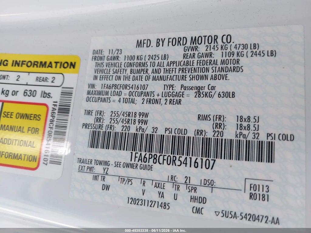 1FA6P8CF0R5416107 2024 FORD MUSTANG photo no. 9