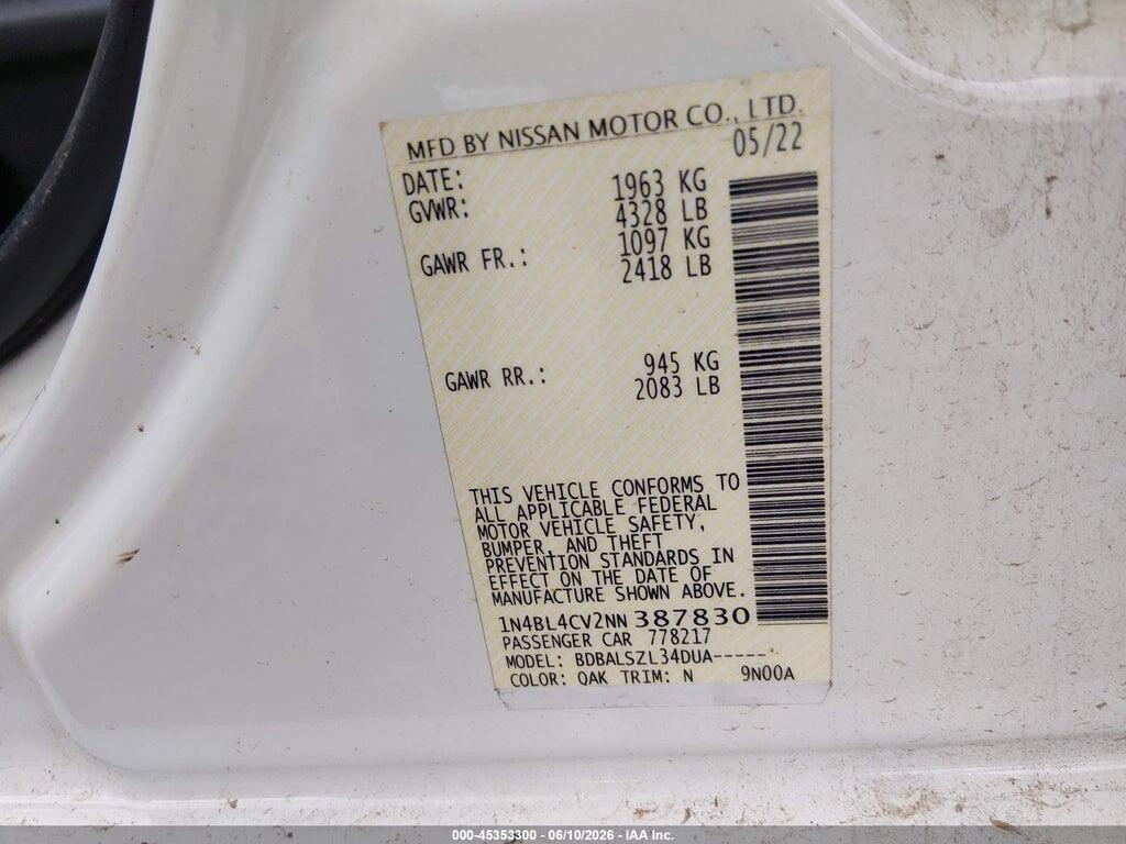 1N4BL4CV2NN387830 2022 NISSAN ALTIMA photo no. 9