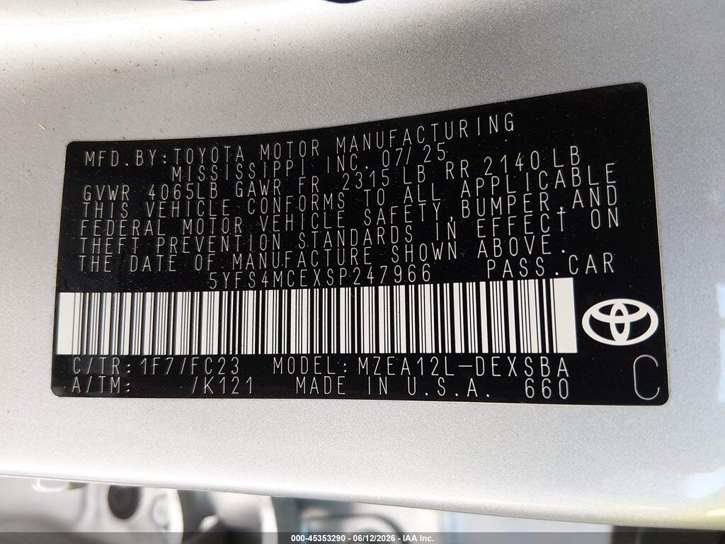 5YFS4MCEXSP247966 2025 TOYOTA COROLLA photo no. 9