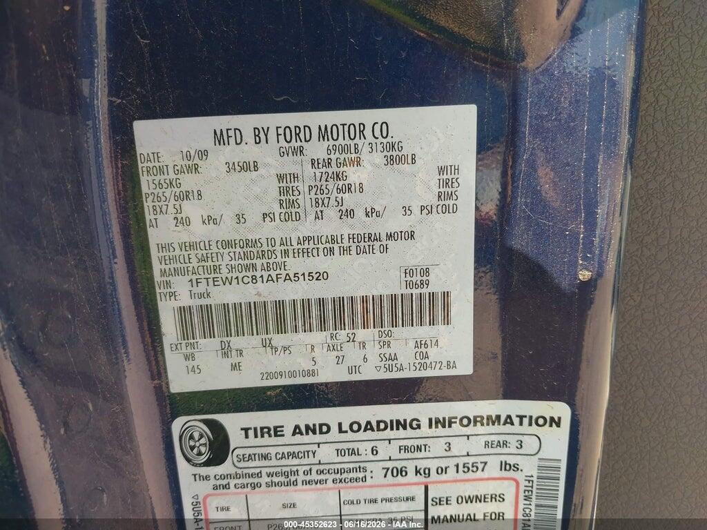 1FTEW1C81AFA51520 2010 FORD F-150 photo no. 9