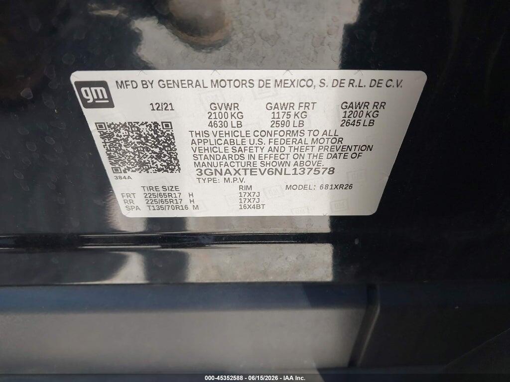 3GNAXTEV6NL137578 2022 CHEVROLET EQUINOX photo no. 9