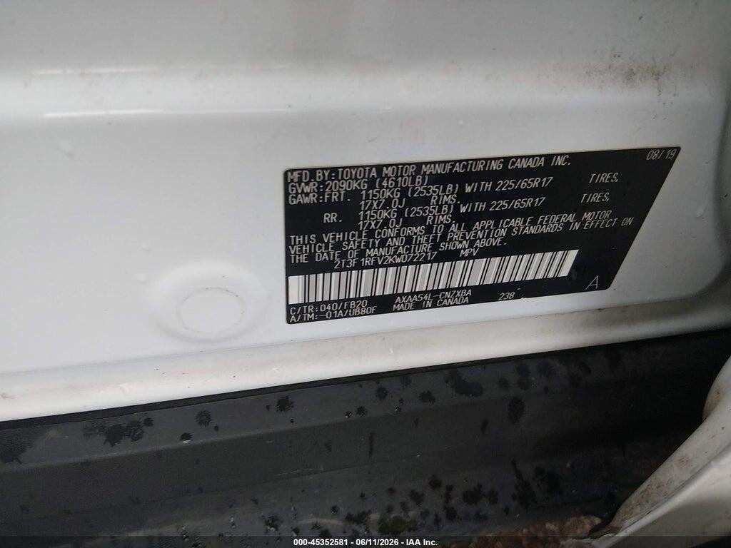 2T3F1RFV2KW072217 2019 TOYOTA RAV4 photo no. 9