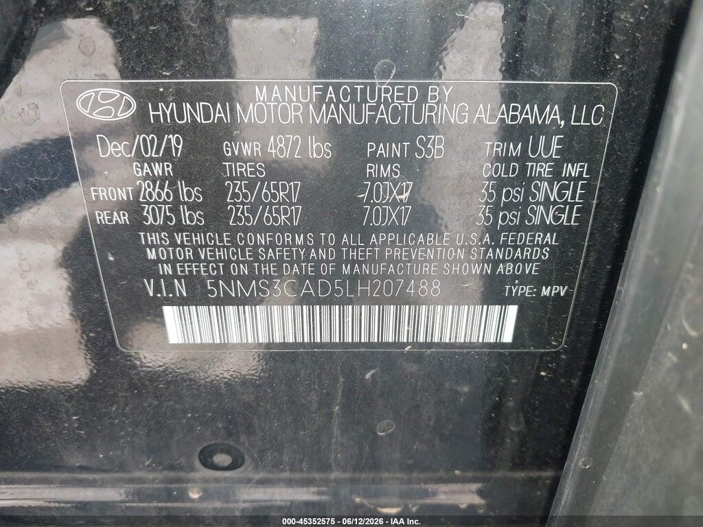5NMS3CAD5LH207488 2020 HYUNDAI SANTA FE photo no. 9