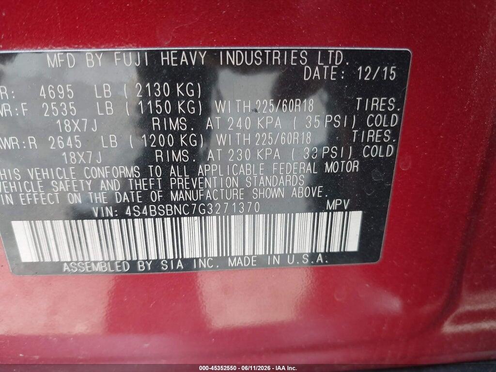 4S4BSBNC7G3271370 2016 SUBARU OUTBACK photo no. 9