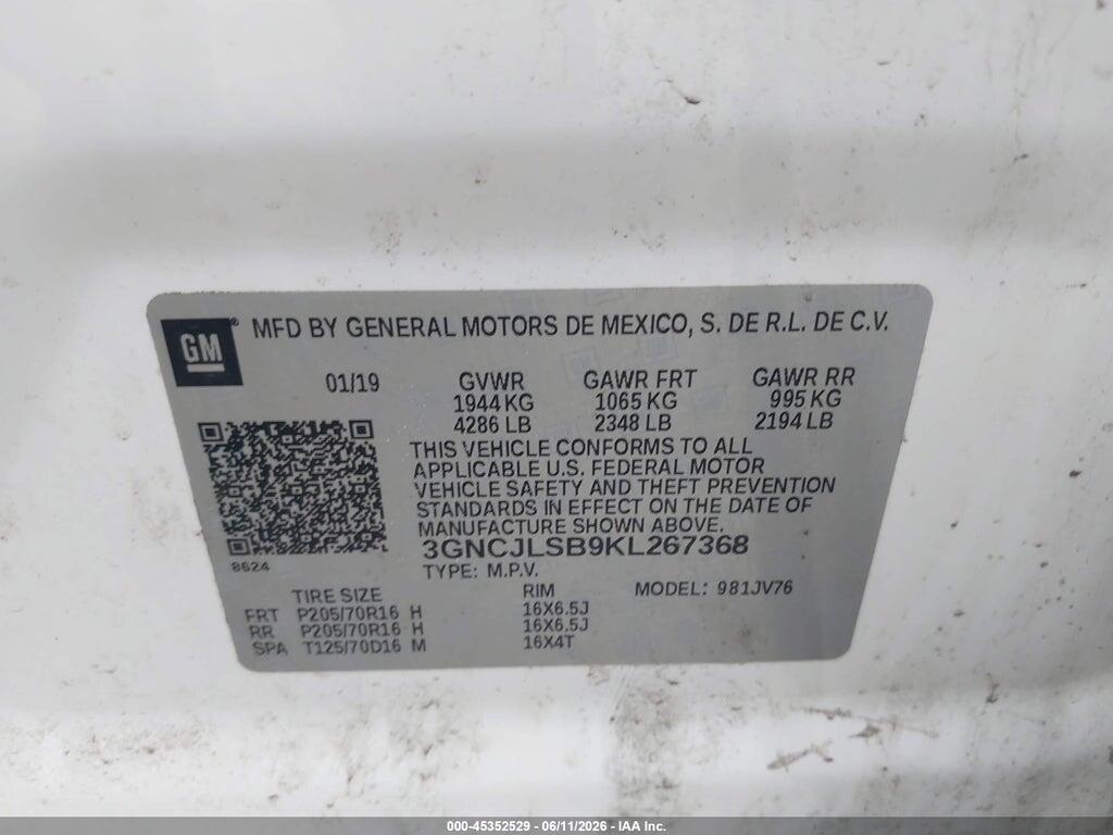3GNCJLSB9KL267368 2019 CHEVROLET TRAX photo no. 9