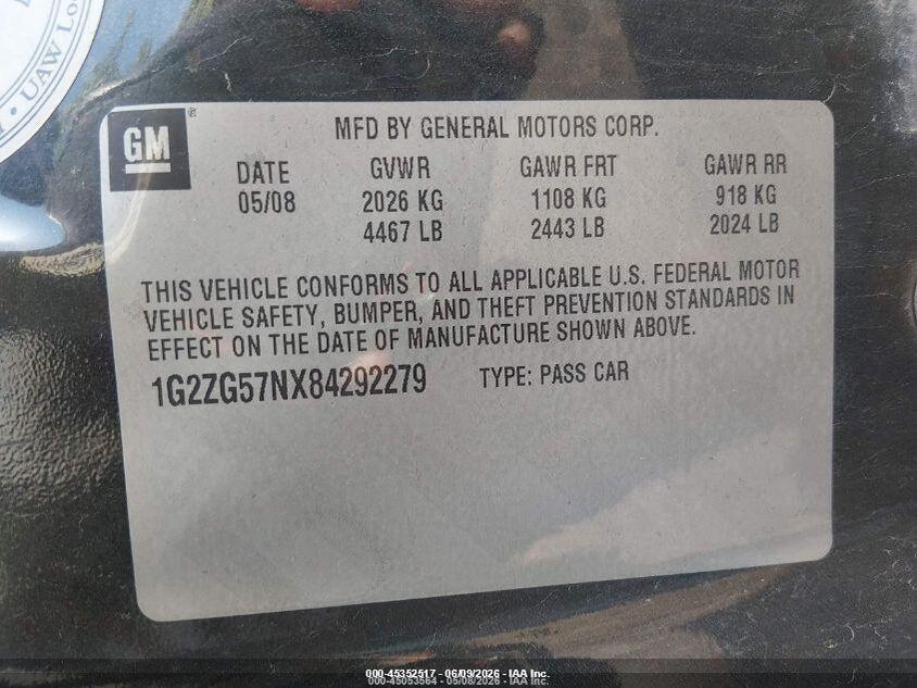 1G2ZG57NX84292279 2008 PONTIAC G6 photo no. 9