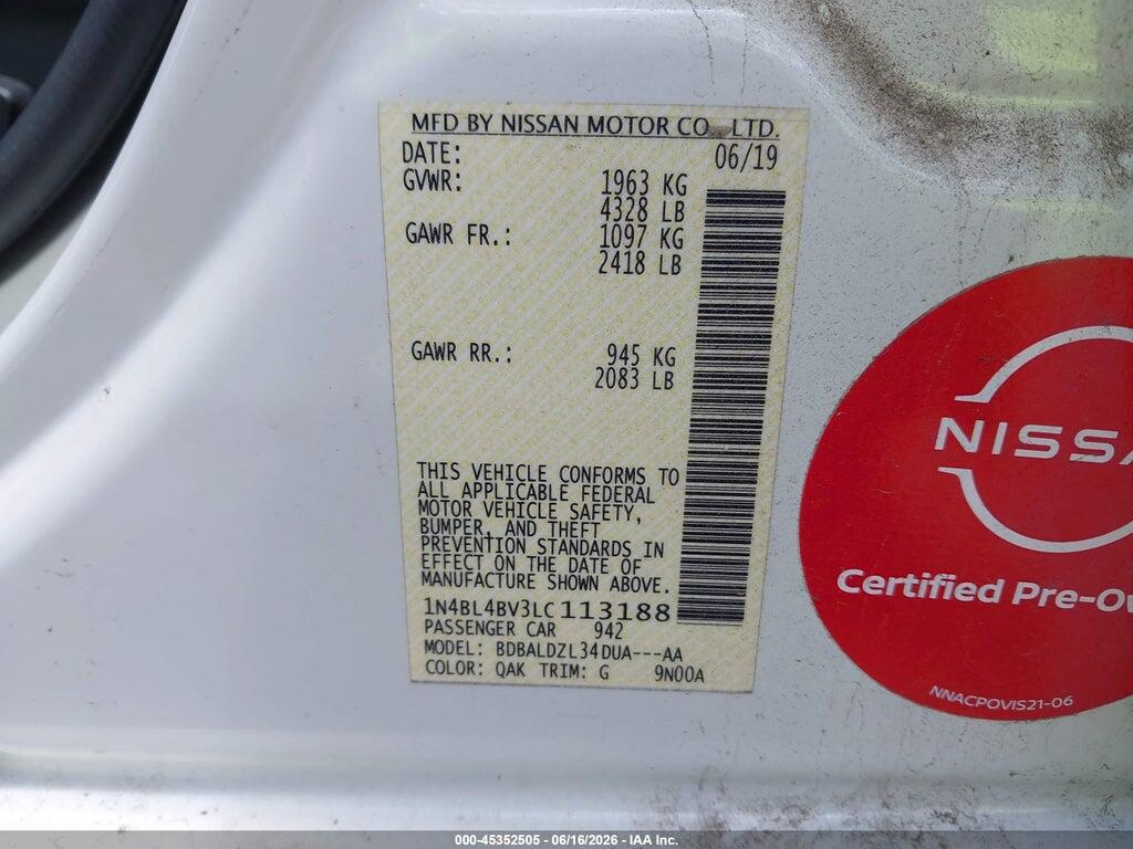 1N4BL4BV3LC113188 2020 NISSAN ALTIMA photo no. 9